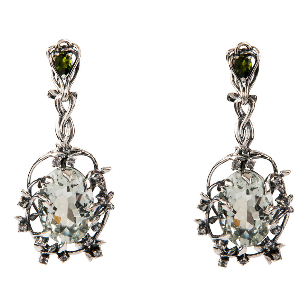 Iris Blossom Earrings - Green Amethyst Sterling Silver