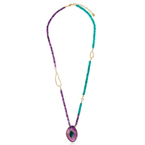 Poet Long Necklace - Purple Agate