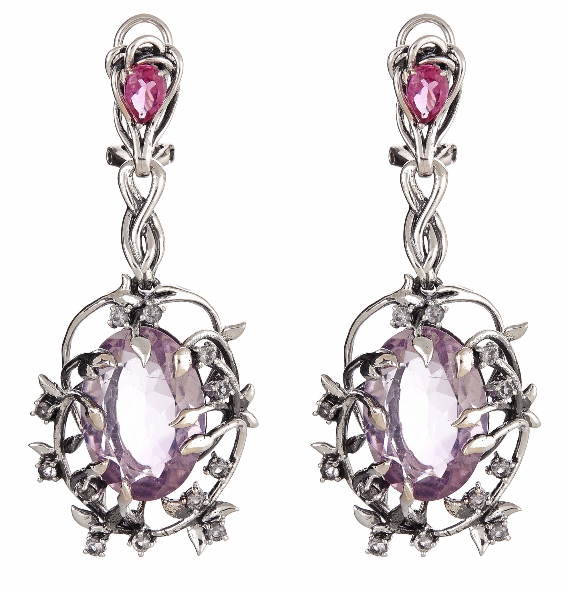 Iris Blossom Earrings - Pink Amethyst Sterling Silver