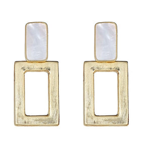 Square Knocker Earring - White Mop Gold