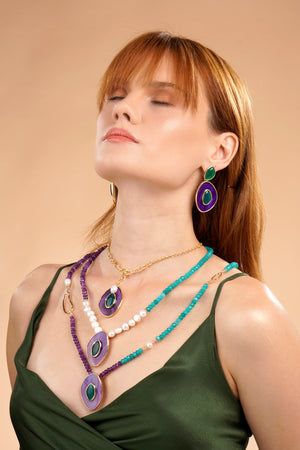 Poet Long Necklace - Purple Agate