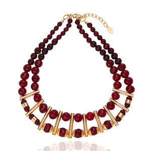 Taj Mahal Duo Agate Necklace - Burgundy