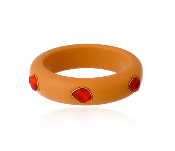 Multi Stone Resin Bangle - Beige and Ruby