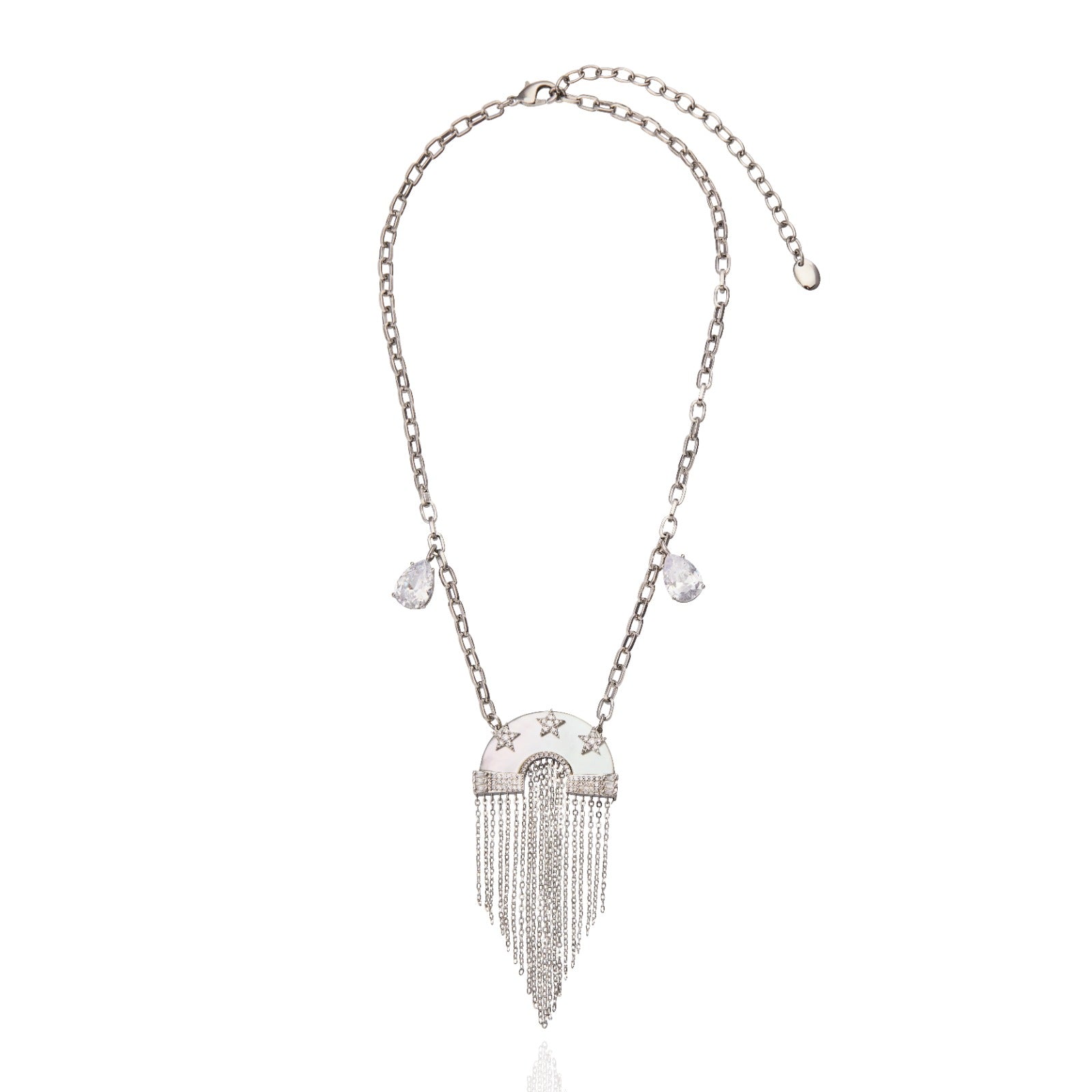 Miranda Fringe Necklace White Mop Silver