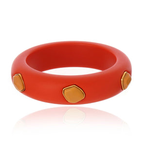 Multi Stone Resin Bangle - Coral and Beige