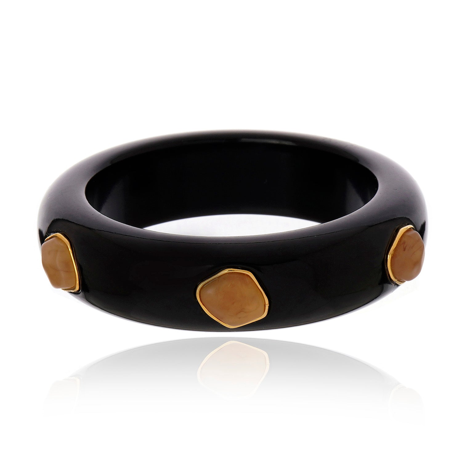 Multi Stone Resin Bangle - Black and Beige
