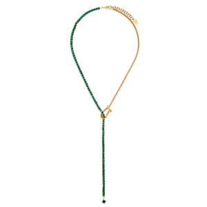 Valentina Crystal Lariat - Emerald Gold